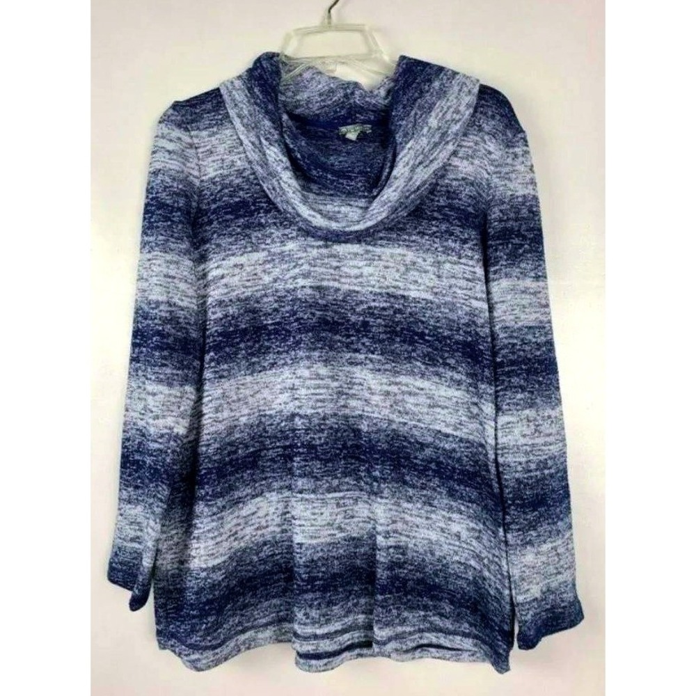 T by Talbots Cowl Neck Pullover Sweater Womens M Blue Ombre Striped Long Sleeve